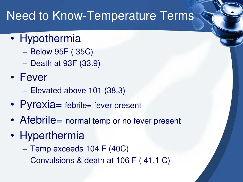 need to know temperature terms