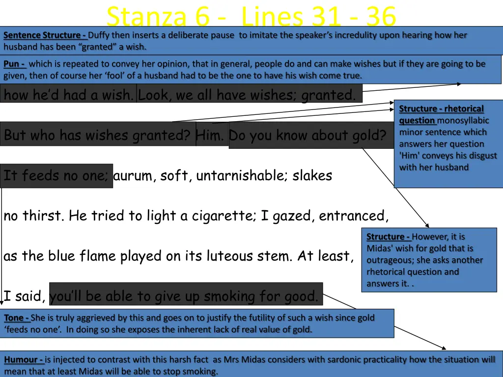 stanza 6 lines 31 36 sentence structure duffy