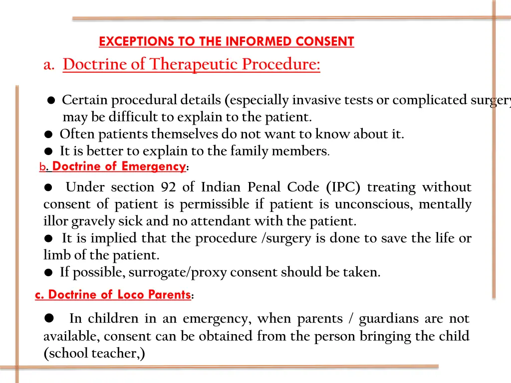 exceptions to the informed consent a doctrine