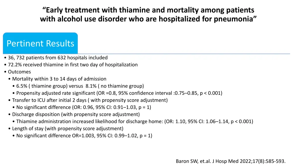 early treatment with thiamine and mortality among 1