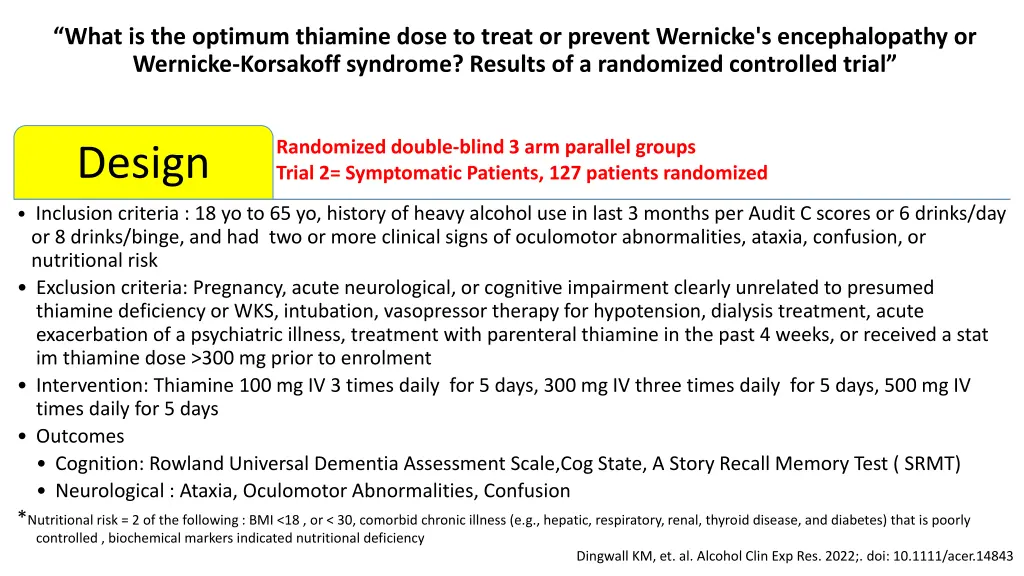 what is the optimum thiamine dose to treat 2