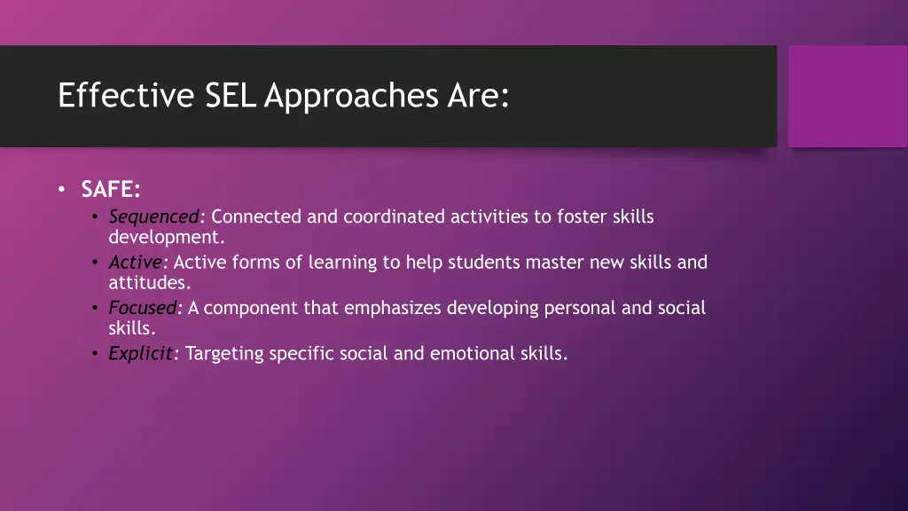 effective sel approaches are