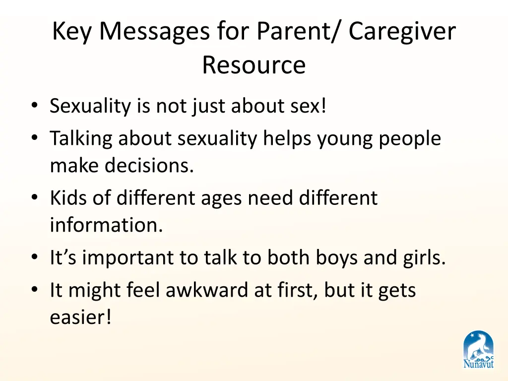 key messages for parent caregiver resource