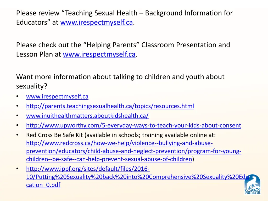 please review teaching sexual health background