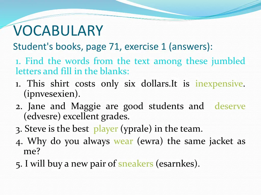 vocabulary student s books page 71 exercise 1