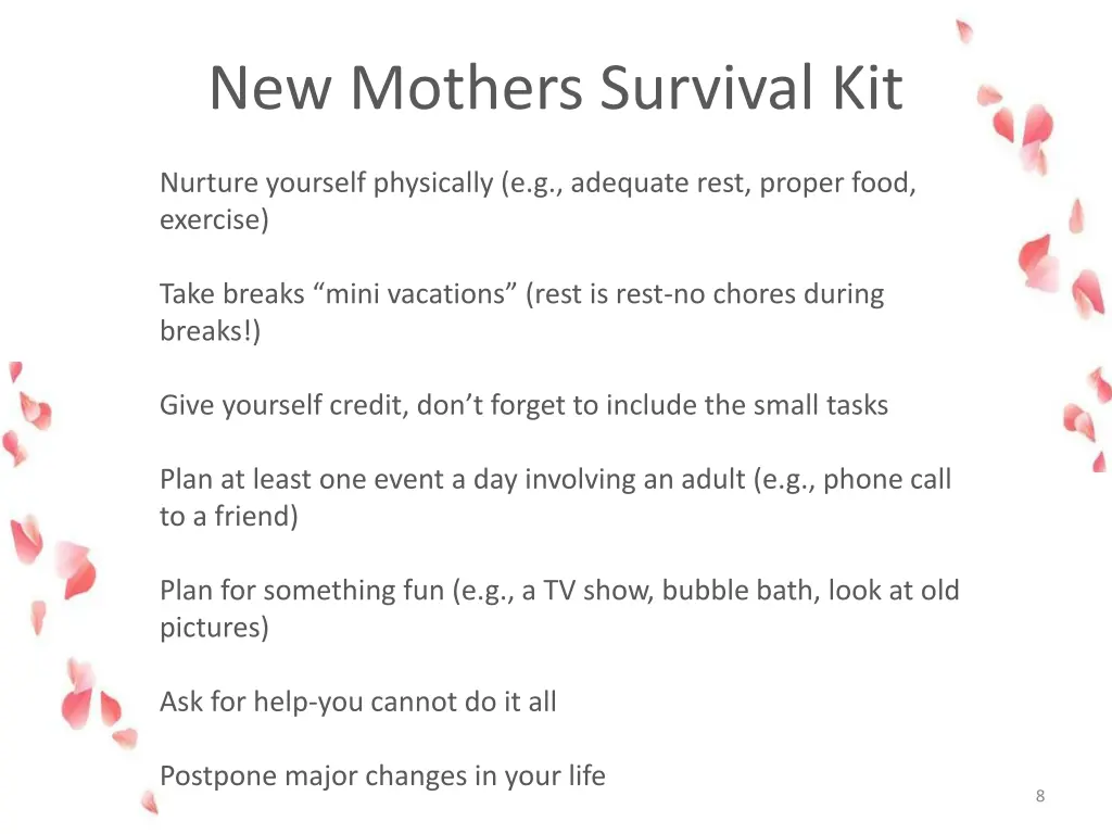 new mothers survival kit