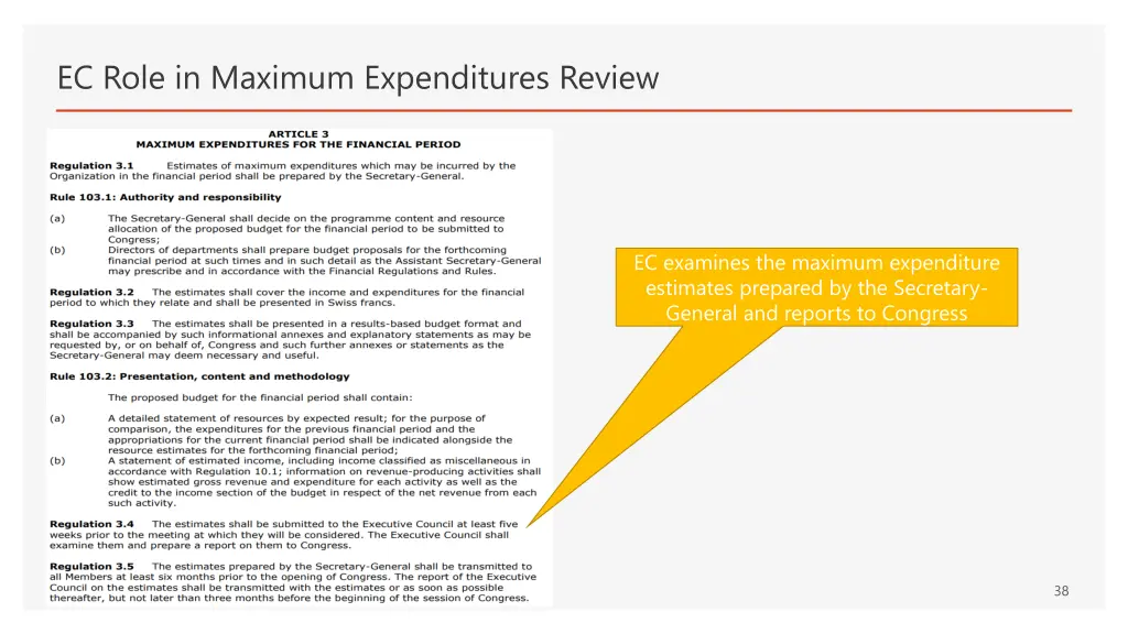 ec role in maximum expenditures review