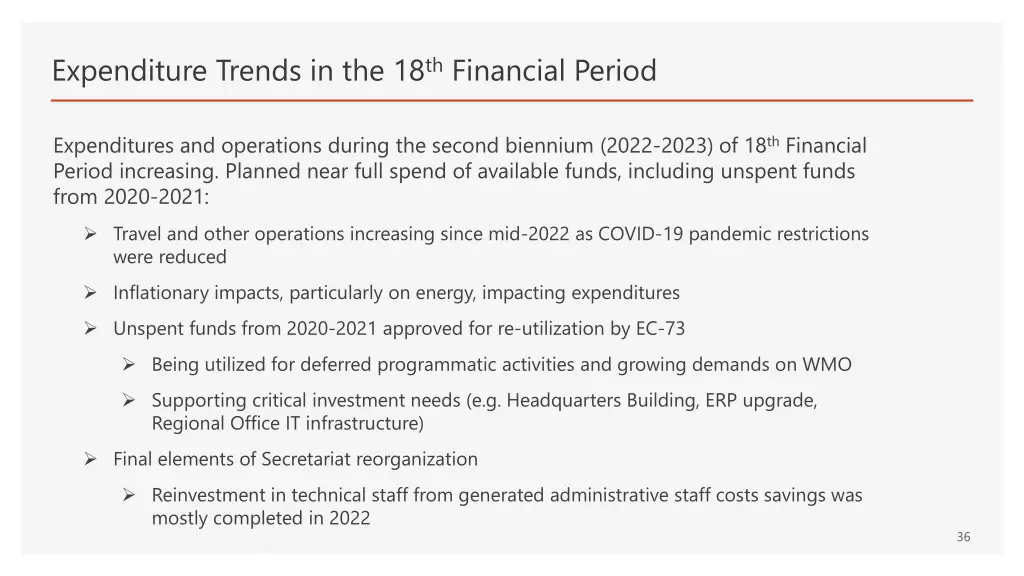 expenditure trends in the 18 th financial period