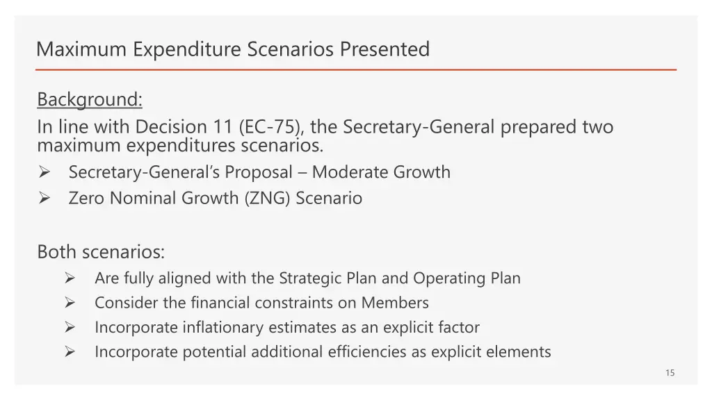 maximum expenditure scenarios presented