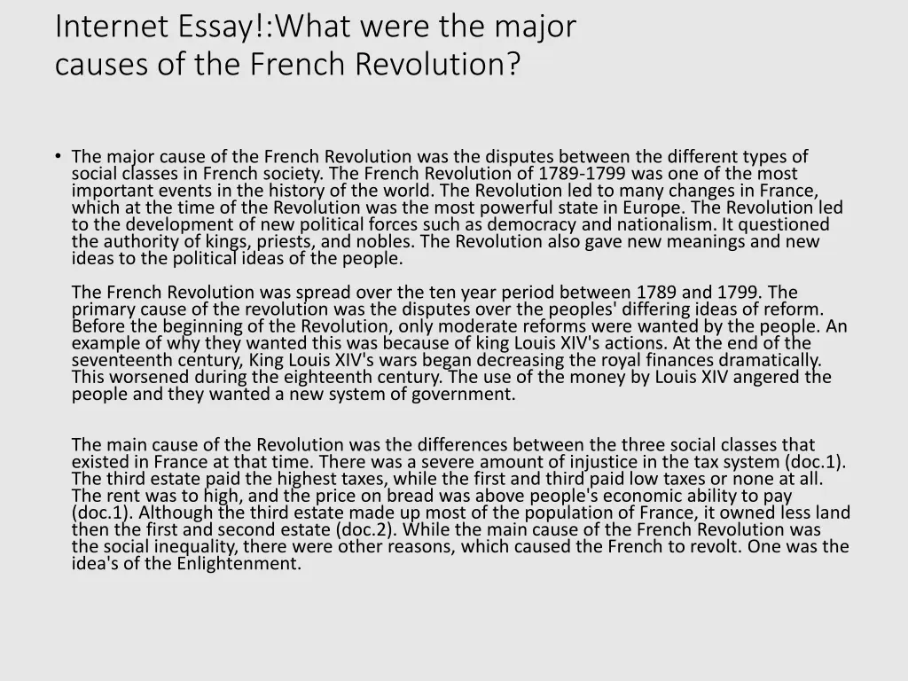 internet essay what were the major causes