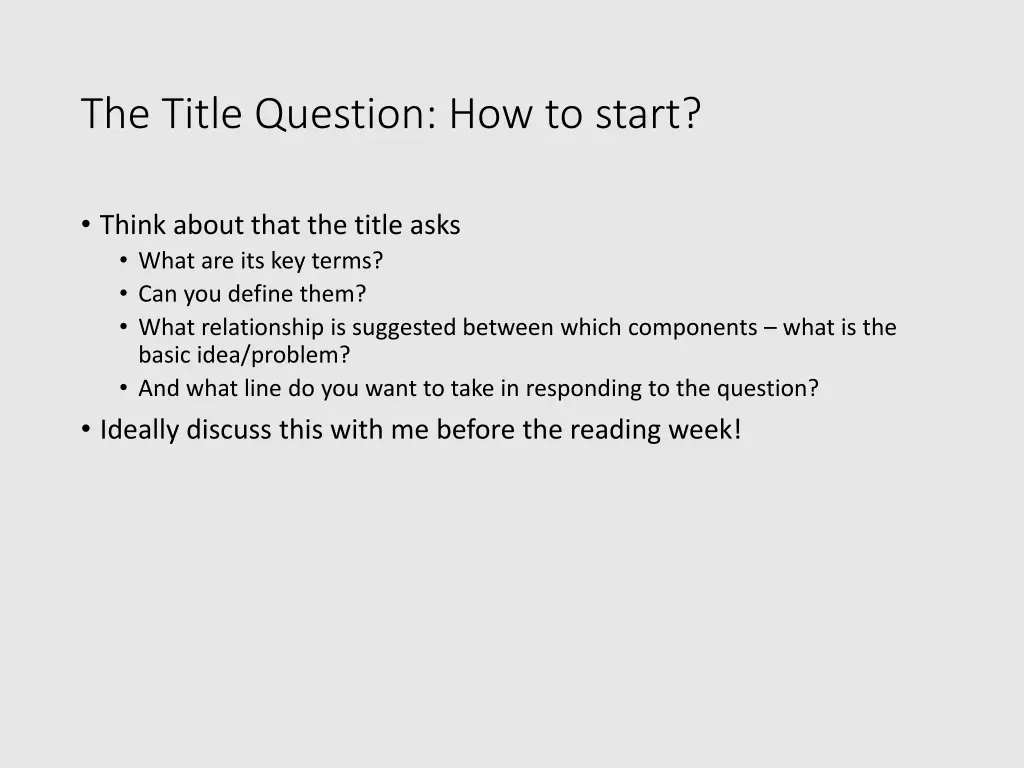 the title question how to start