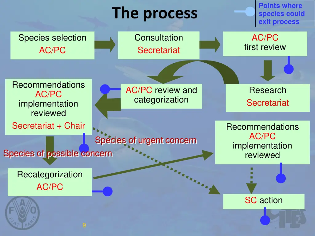 points where species could exit process