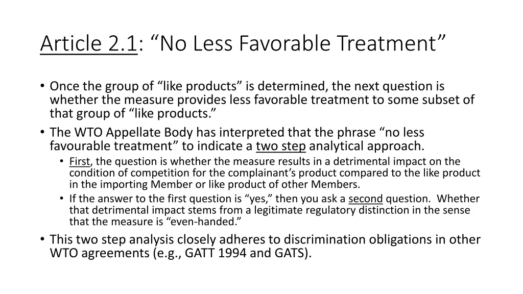 article 2 1 no less favorable treatment