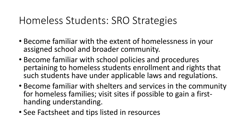 homeless students sro strategies