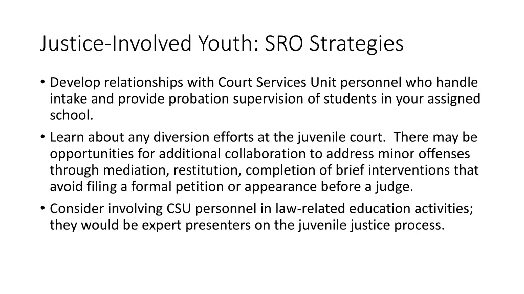 justice involved youth sro strategies