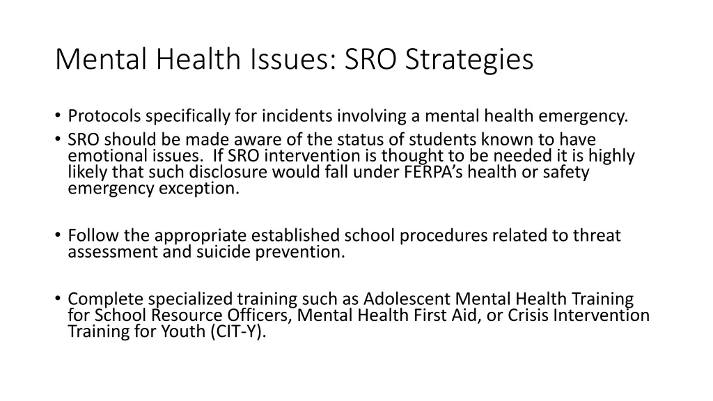 mental health issues sro strategies