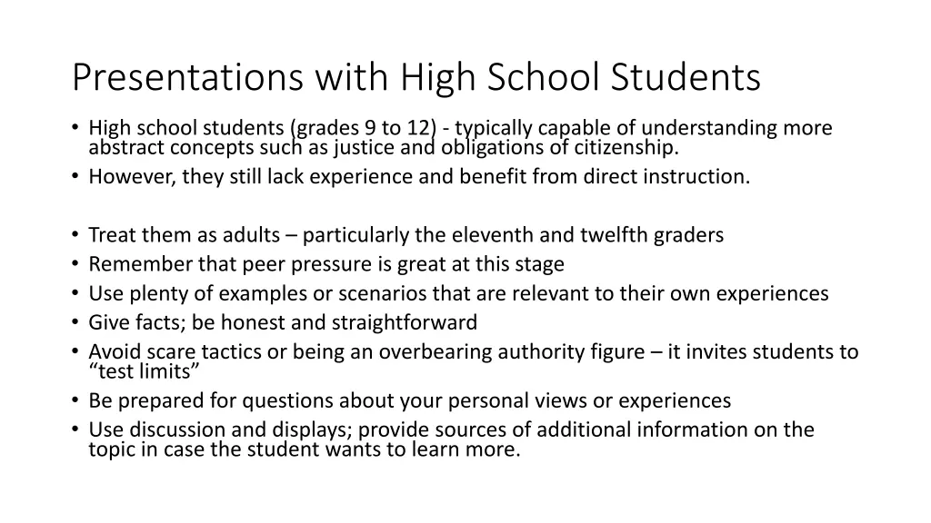 presentations with high school students