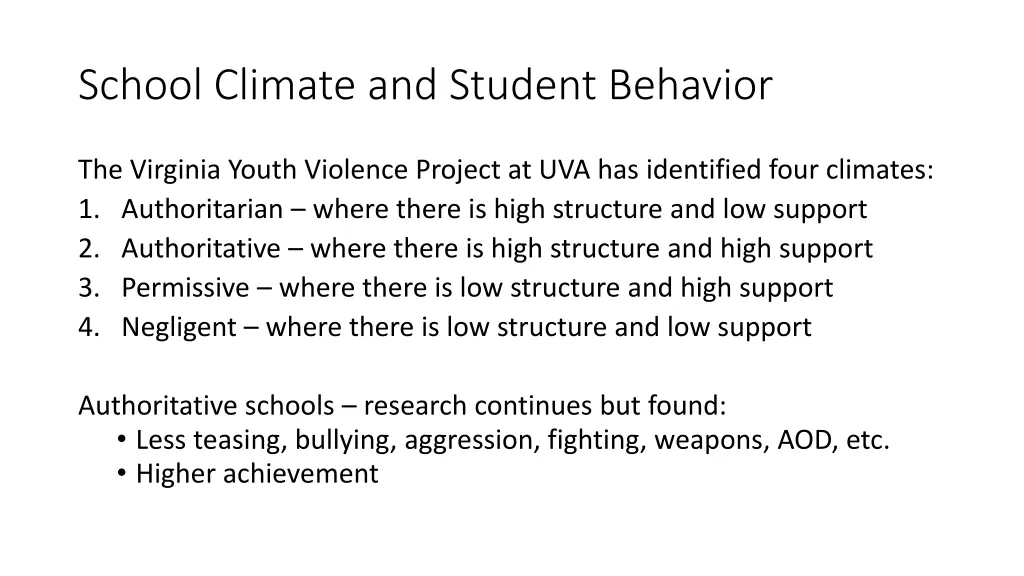 school climate and student behavior