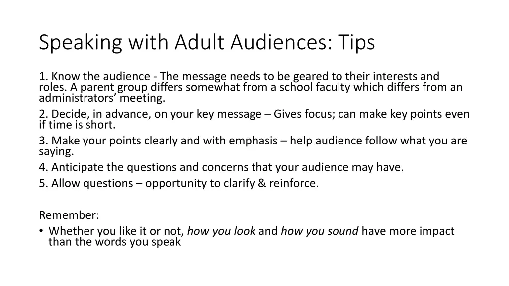 speaking with adult audiences tips