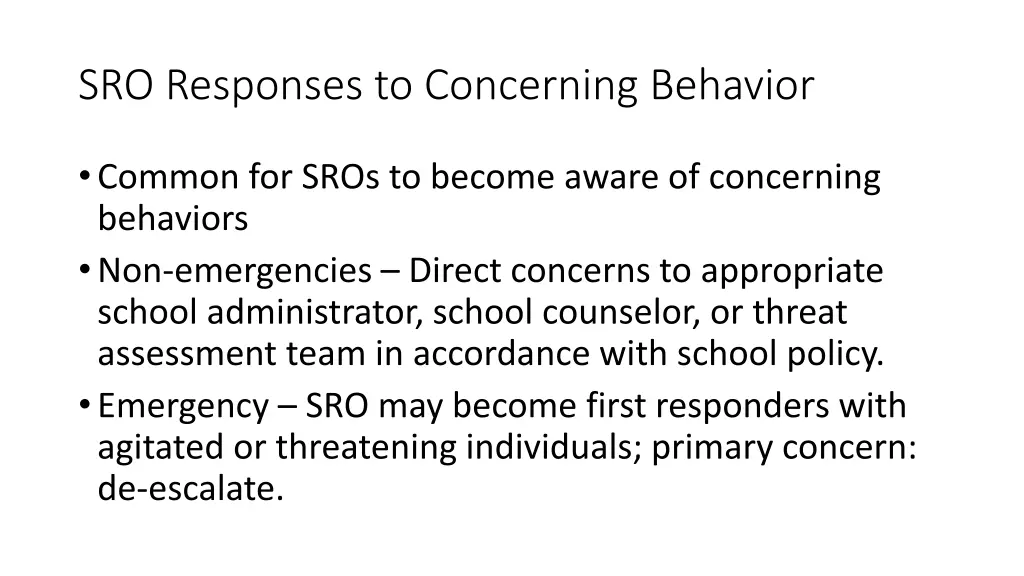 sro responses to concerning behavior