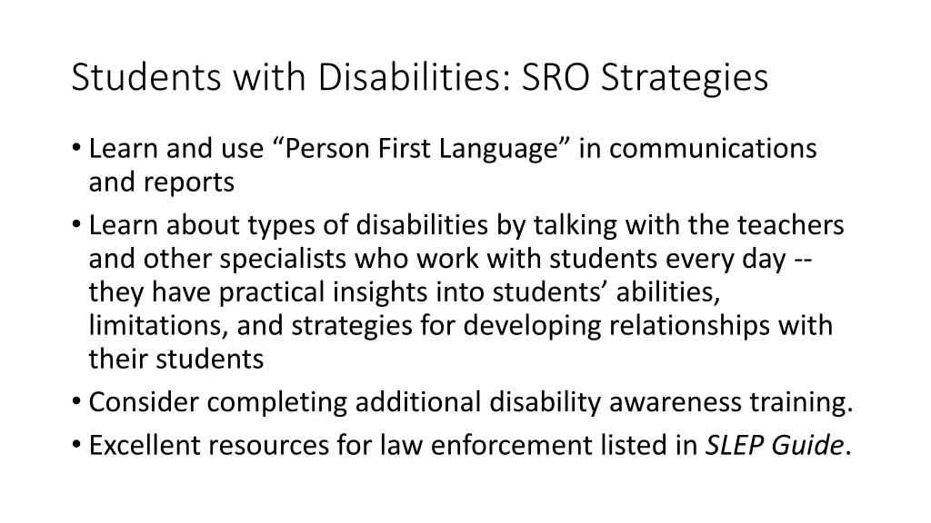 students with disabilities sro strategies