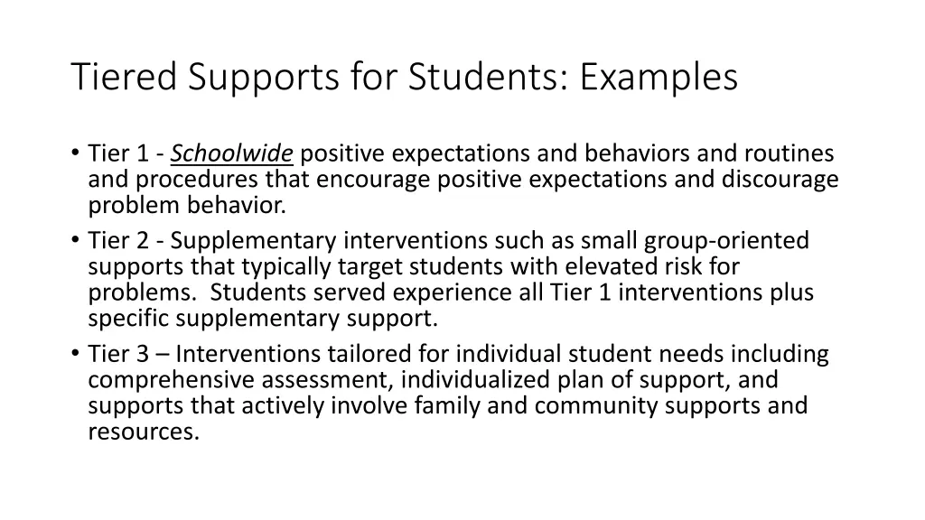 tiered supports for students examples