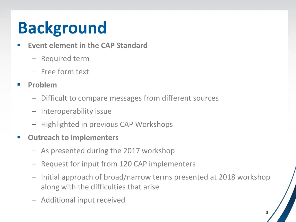 background event element in the cap standard