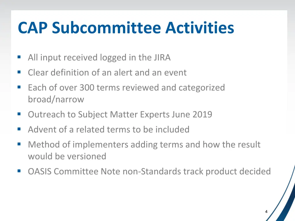 cap subcommittee activities