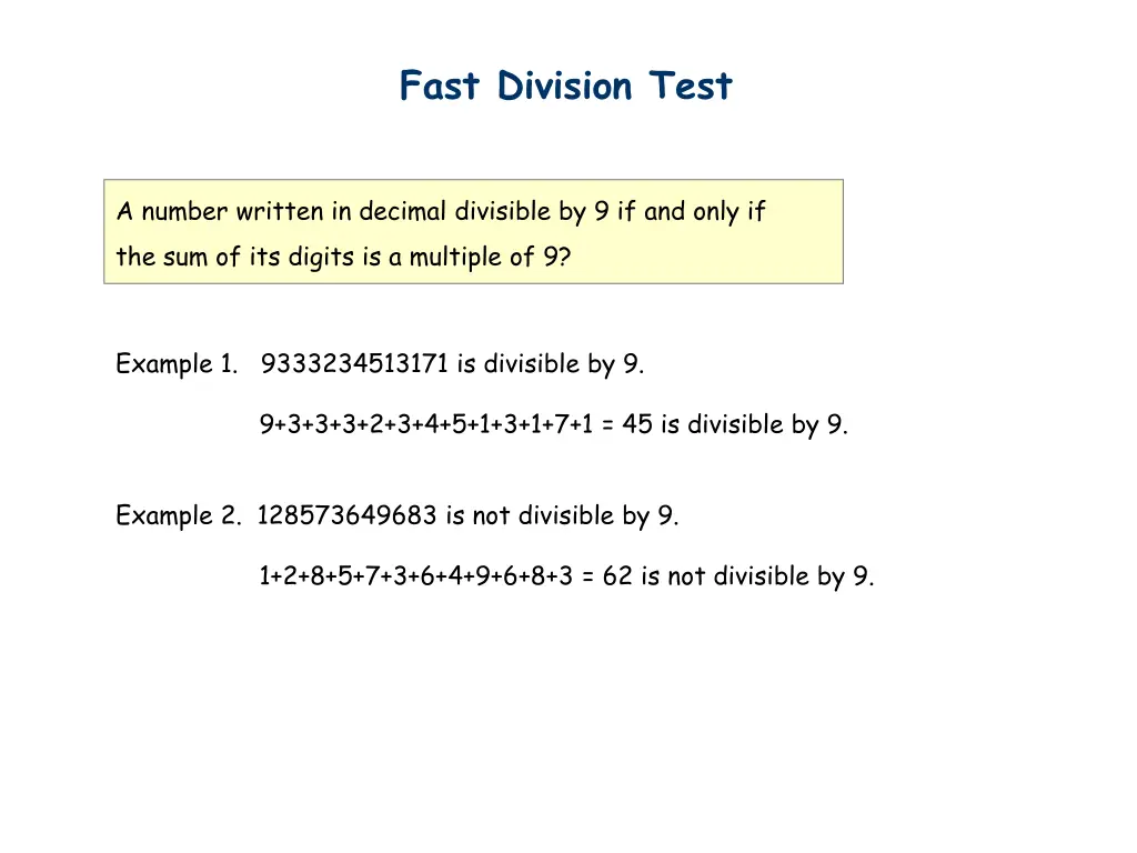 fast division test 1