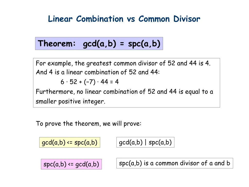 linear combination vs common divisor 1