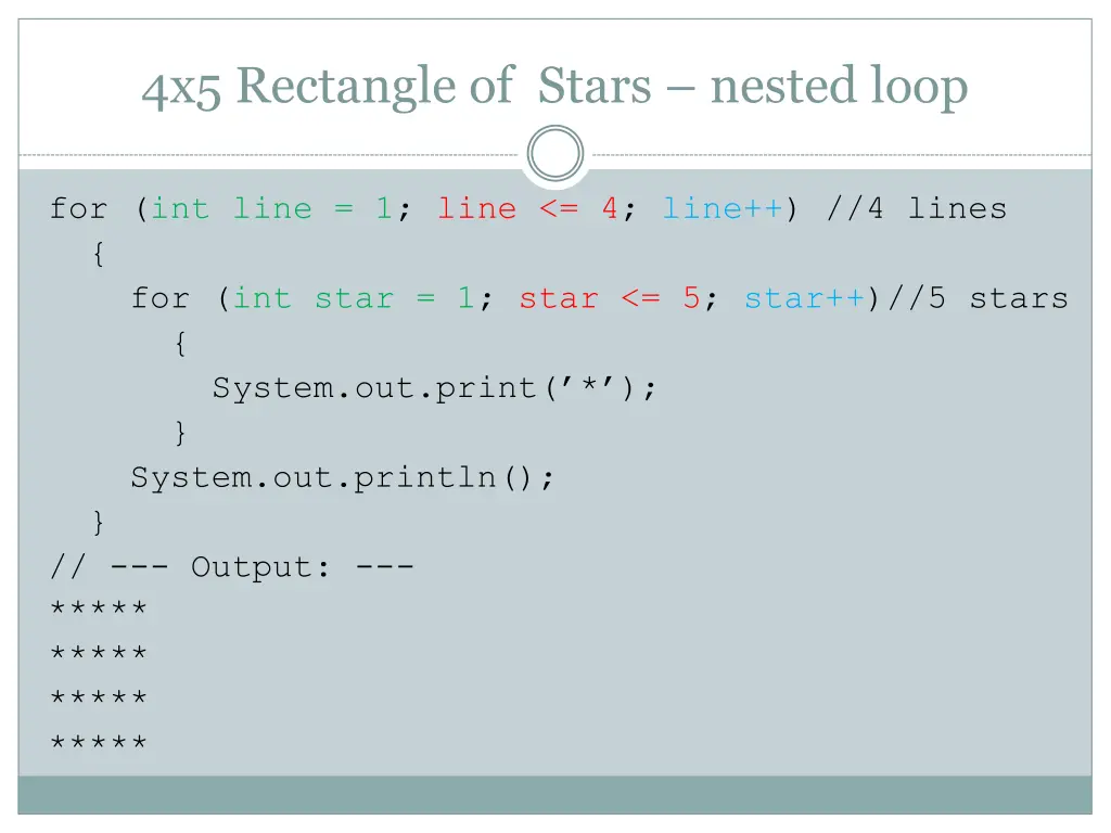 4x5 rectangle of stars nested loop