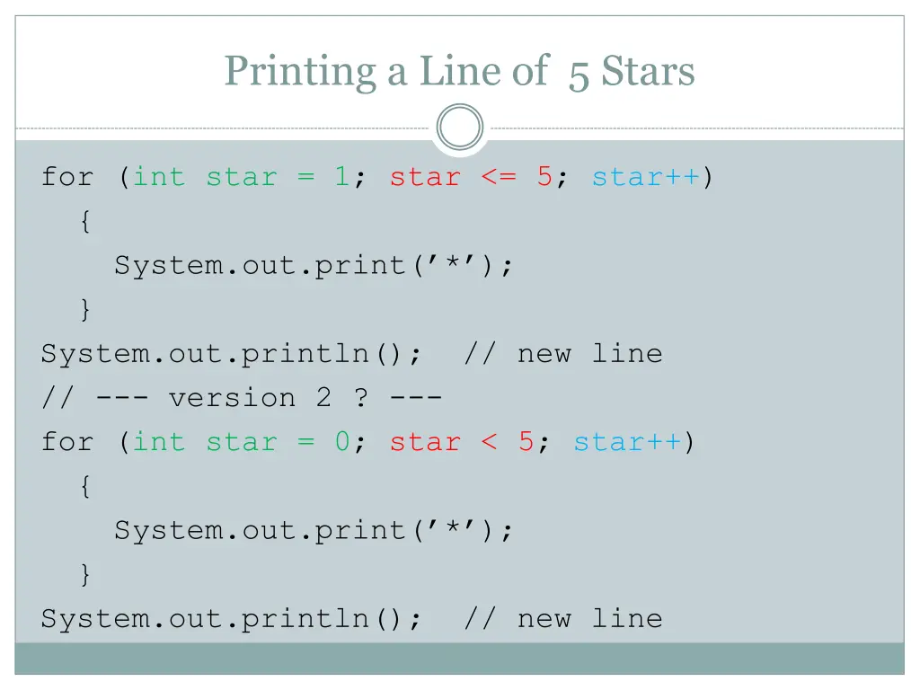 printing a line of 5 stars 1