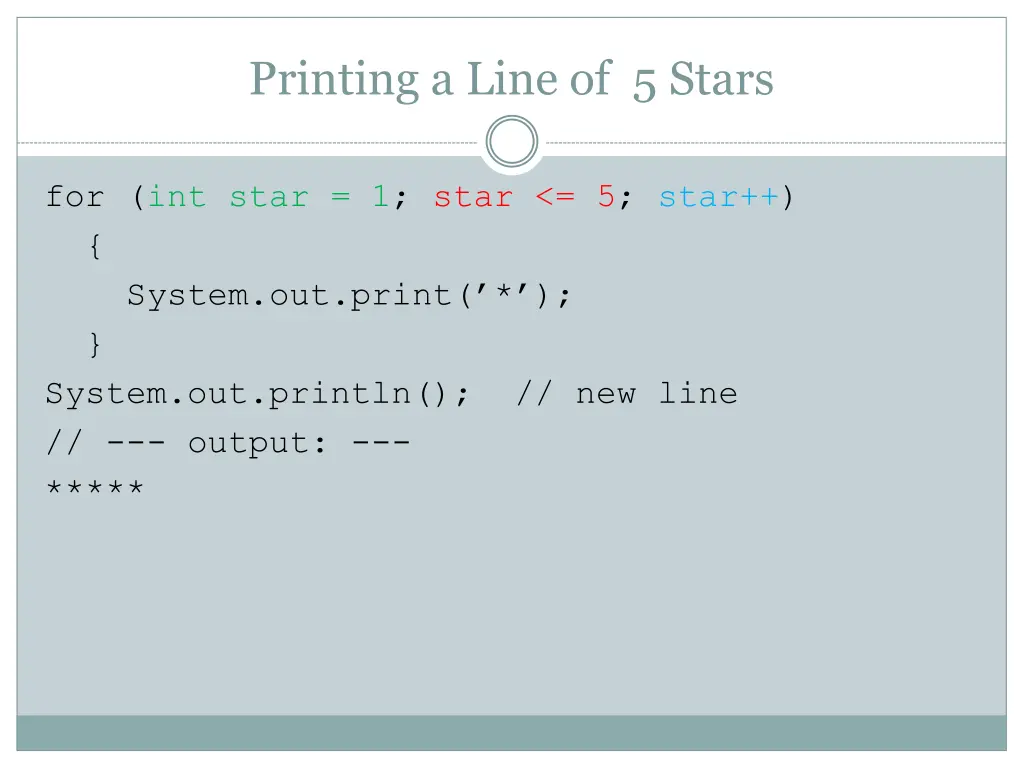 printing a line of 5 stars