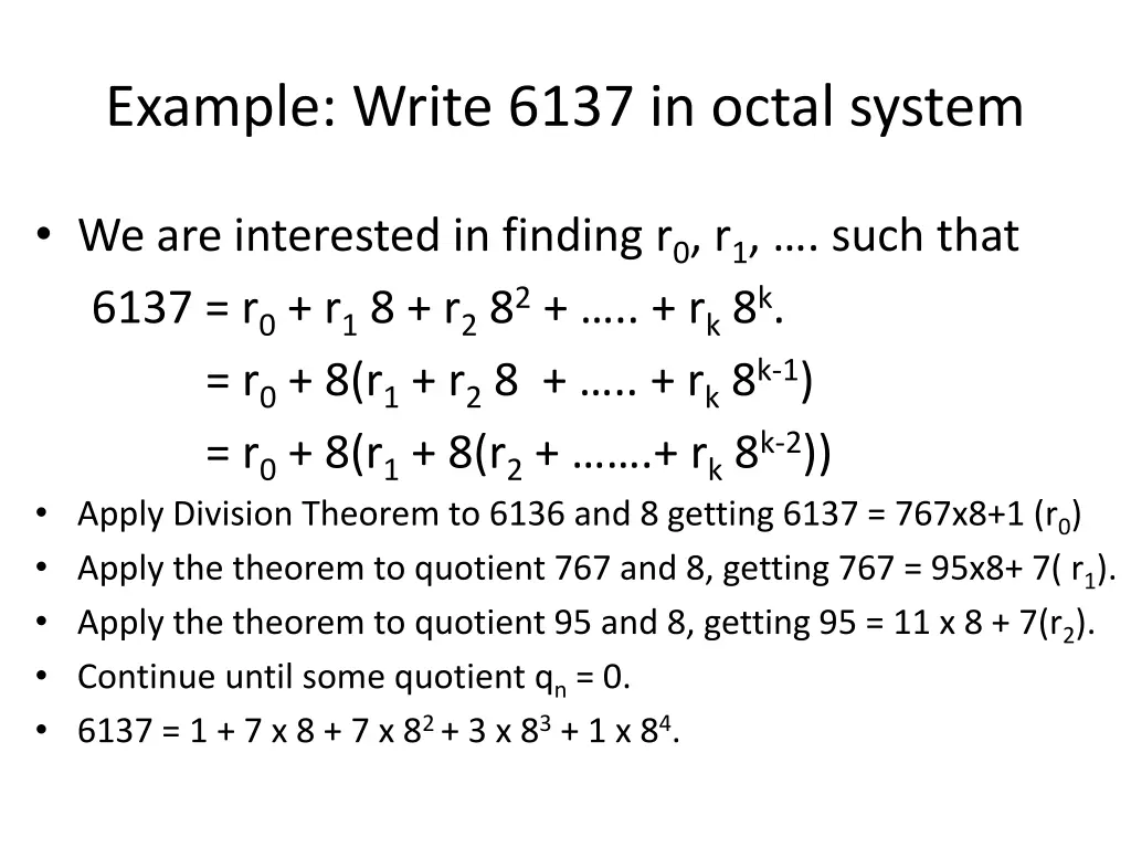 example write 6137 in octal system