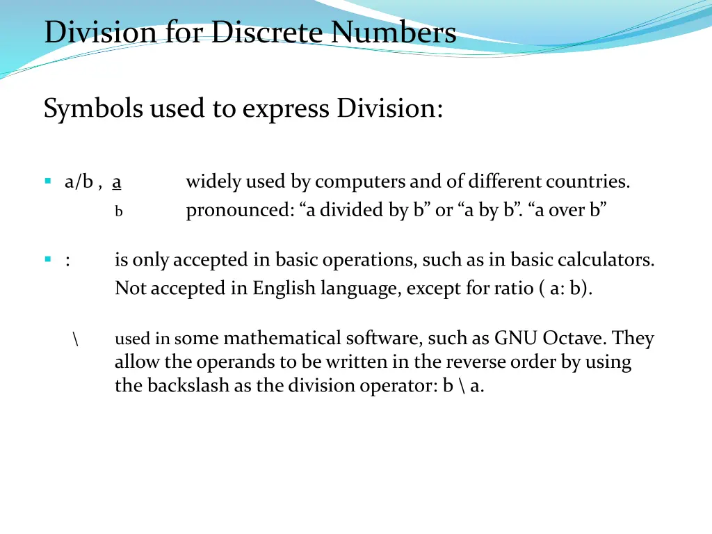 division for discrete numbers 1