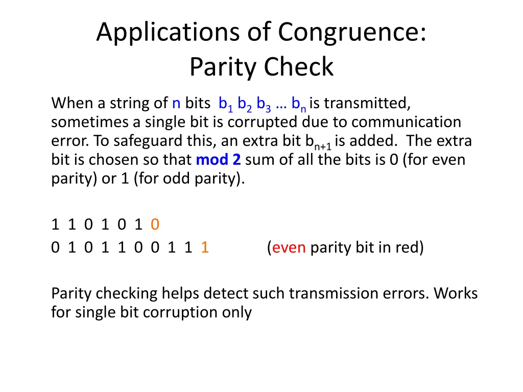 applications of congruence parity check