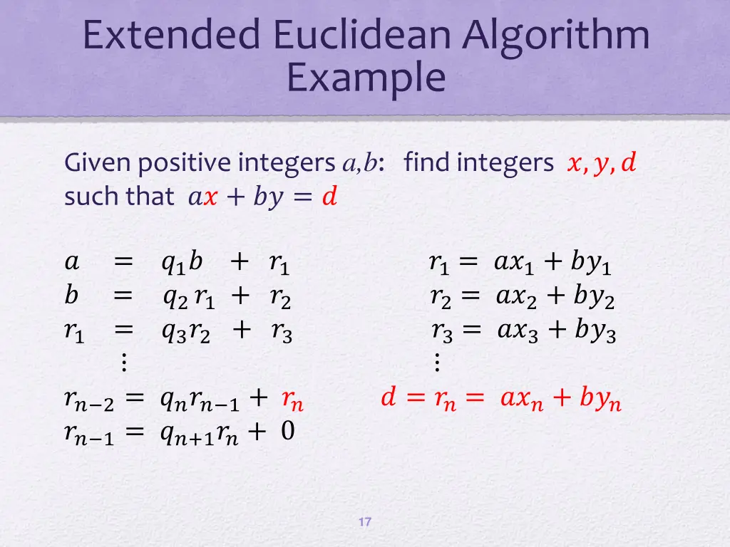 extended euclidean algorithm example