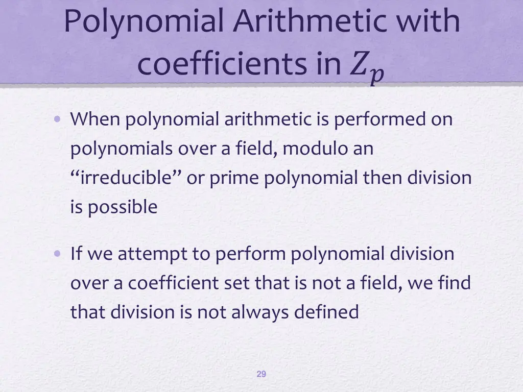 polynomial arithmetic with coefficients in