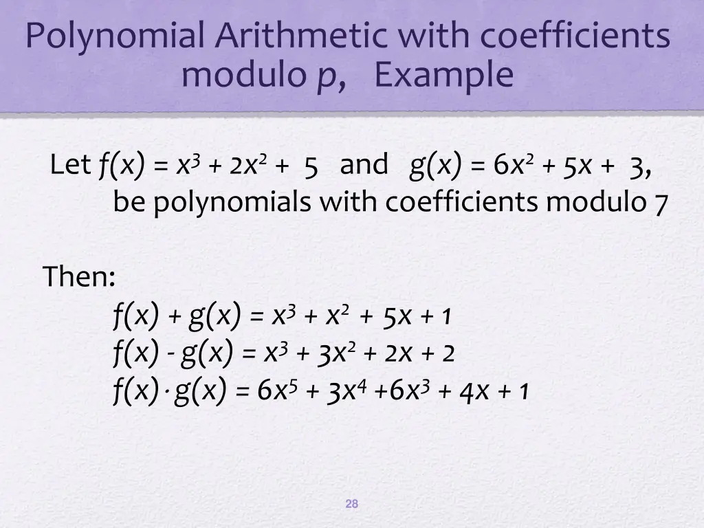 polynomial arithmetic with coefficients modulo