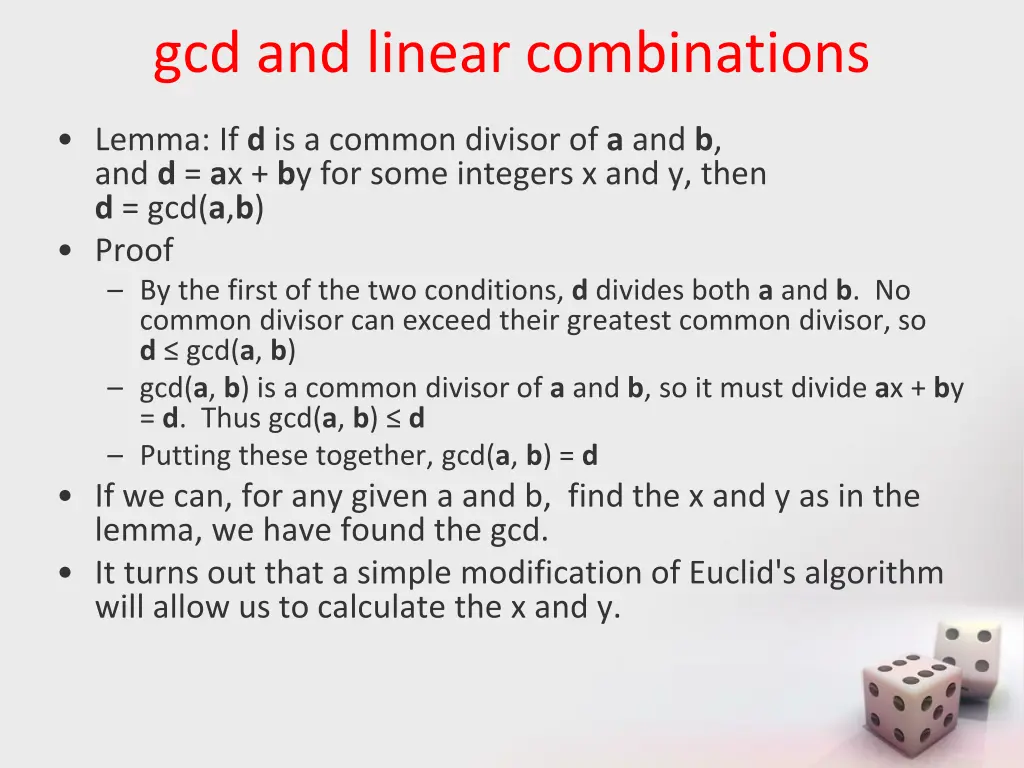 gcd and linear combinations