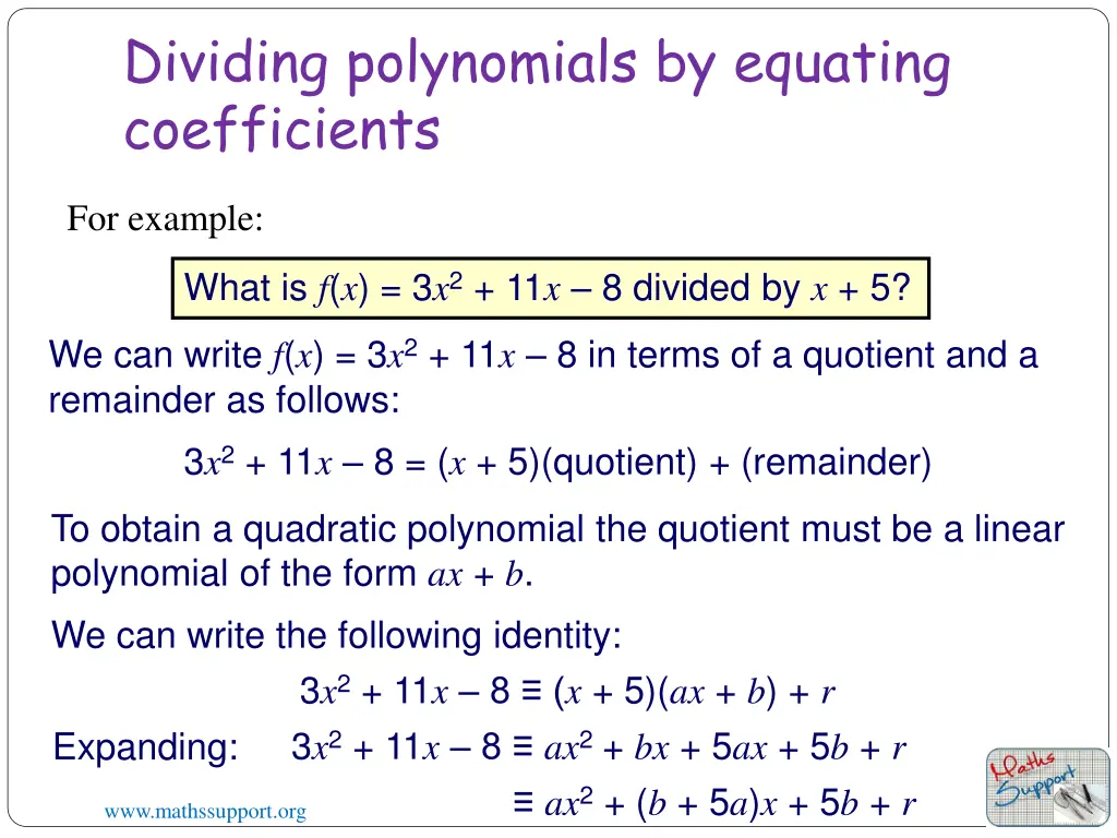 dividing polynomials by equating coefficients 1