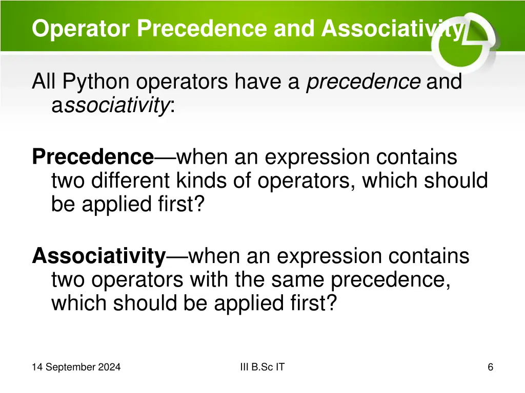 operator precedence and associativity