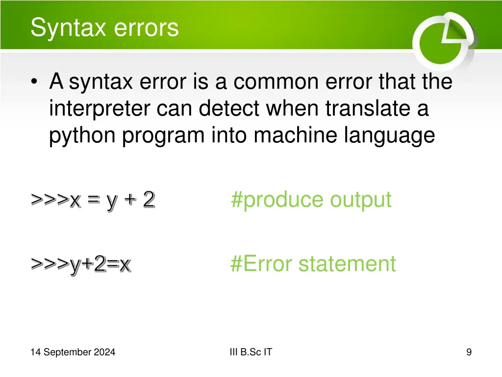 syntax errors