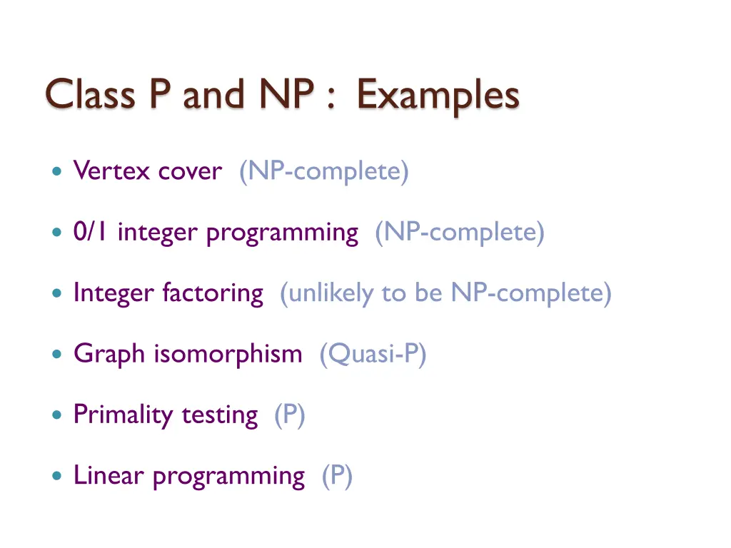 class p and np examples