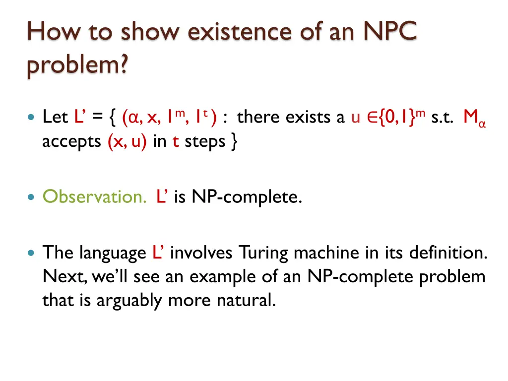 how to show existence of an npc problem