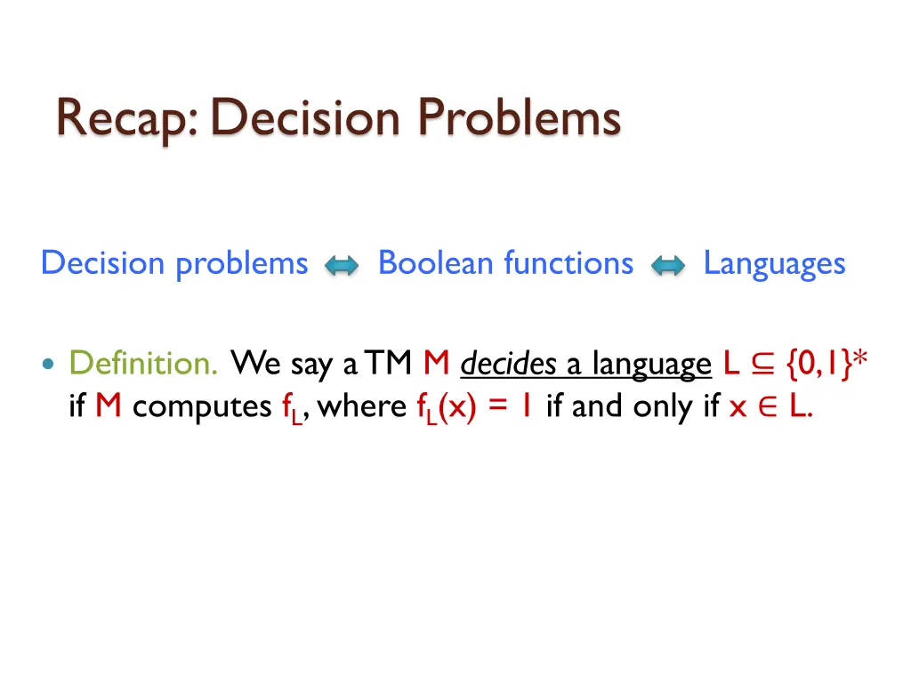 recap decision problems 1