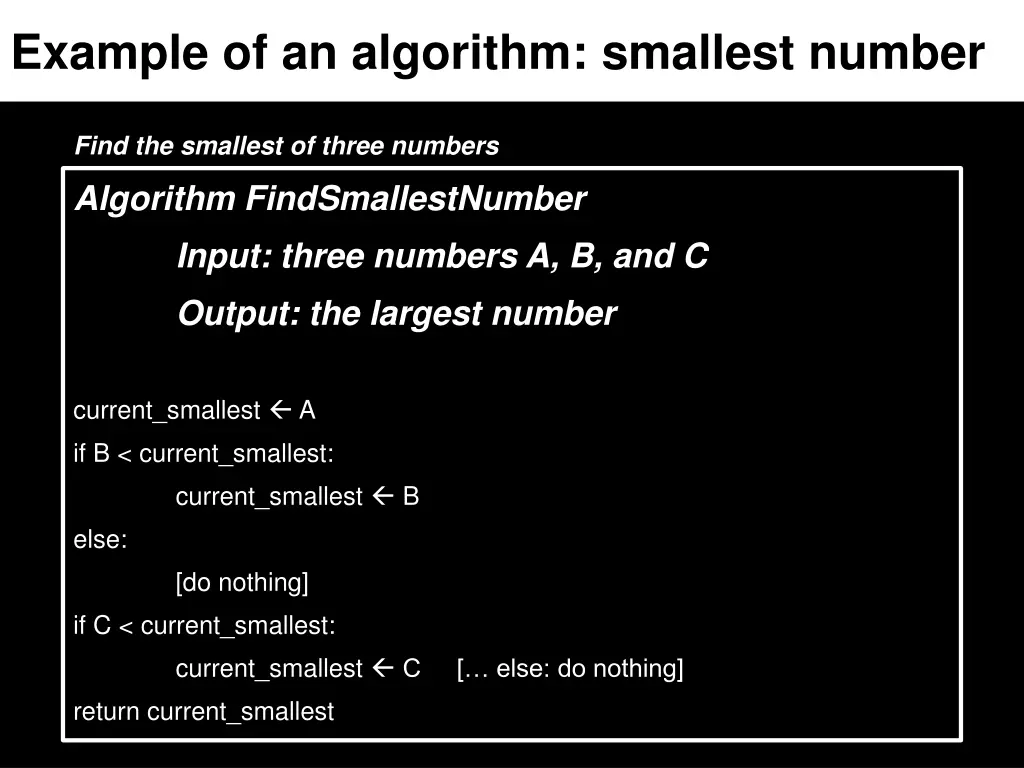 example of an algorithm smallest number 1