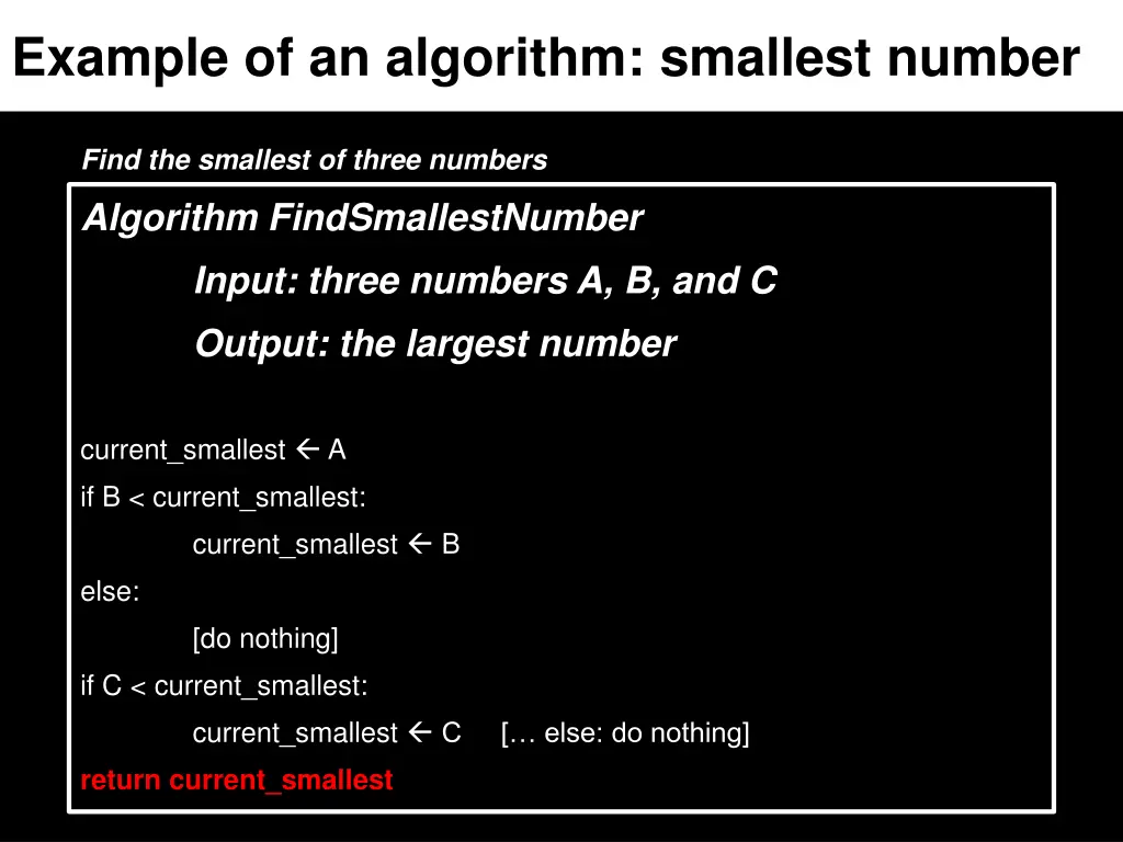 example of an algorithm smallest number 2