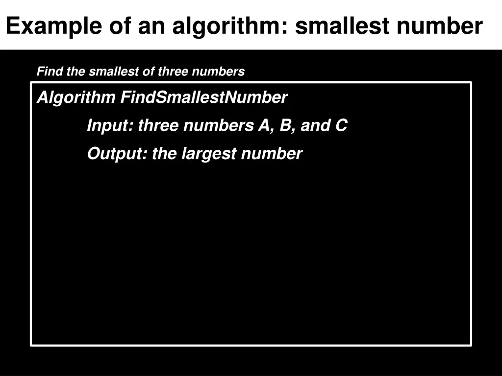 example of an algorithm smallest number