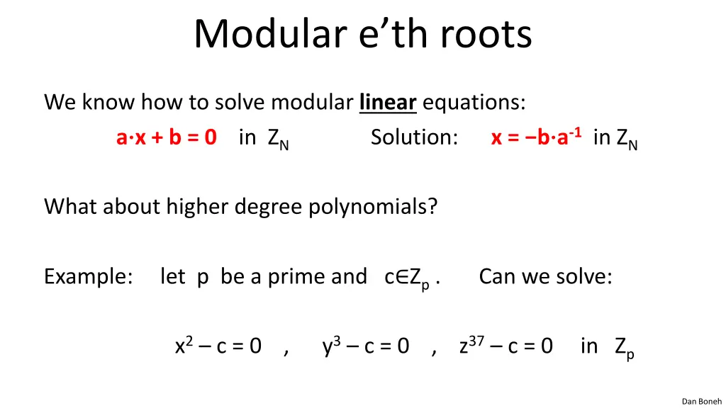 modular e th roots